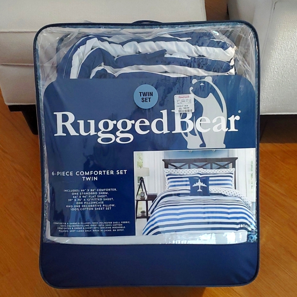 Stripped blue and white twin bedding